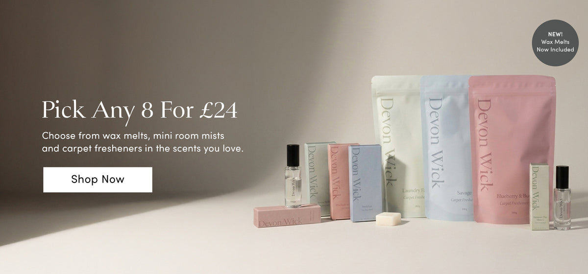 Pick any 8 for £24 — wax melts, mini room mists and carpet fresheners