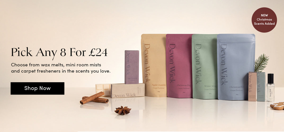 Pick any 8 for £24 — wax melts, mini room mists and carpet fresheners